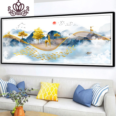 封后(FENGHOU)新中式客厅钻石画满钻简约发财麋鹿十字绣钻石绣2019新款卧室床满钻-240×90CM-钻量多3
