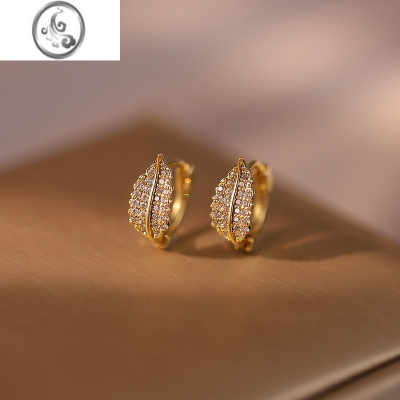 JiMi小巧精致树叶耳环微镶耳扣女小众高级感气质耳钉2023年新款潮耳饰