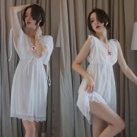 女式情趣睡衣透明网纱蕾丝深V吊带睡裙欧美大码连衣裙女士透视情趣内衣丁字内裤性感套装三点式诱惑破洞开档露乳长夜漫漫成人用品