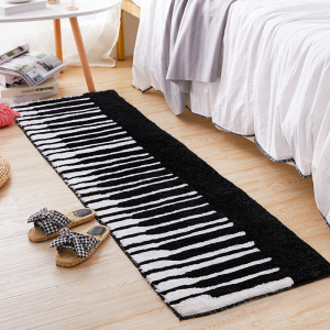 卧室钢琴地垫床边地毯长方形脚垫现代简约黑白床边毯垫子长条家用