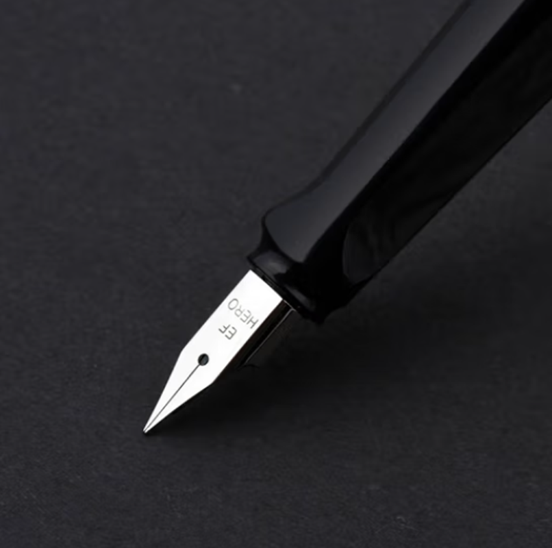 英雄钢笔359 正姿 黑色 EF尖薄厚片工艺学生练字钢笔 (附加6支墨囊颜色随机)5支装