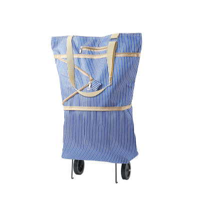 超市买菜车手拉包便携拖车阿斯卡利(ASCARI)买菜家用小拉车购物袋可折叠拖轮大号_竖条纹_天蓝色_便携购物车（加厚）
