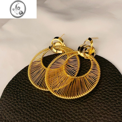 JiMi欧美夸张复古高级感金属耳环大耳饰金轻奢质感银银针气质耳坠