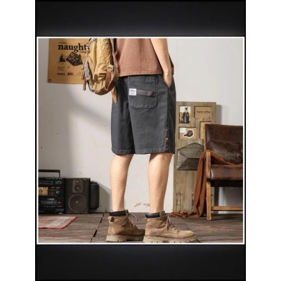 美式工装裤男款2025夏季薄款宽松五分裤潮牌流黑色休闲裤