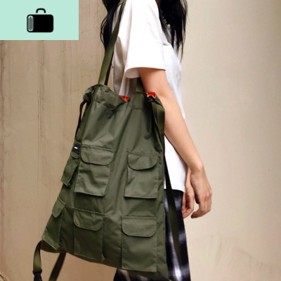 抽绳包束口袋双肩背包女男工装风个性国潮单肩包斜挎包休闲旅行包NEW LAKE男士斜挎包