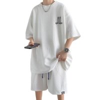 2025夏季大码提花盐系五分短裤男士潮流ins短袖T恤套装