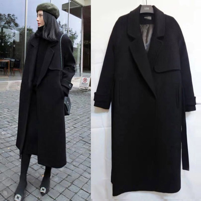 七斓大码女装毛呢外套女中长款2020新款加厚黑色赫本风呢子大衣毛呢外套