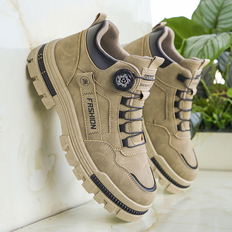 新款男士运动休闲鞋城市街头潮流时尚旋转扣设计户外工装鞋男