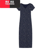 YIBUSHENG法式复古碎花V领短袖连衣裙女季气质收腰包臀裙长裙子