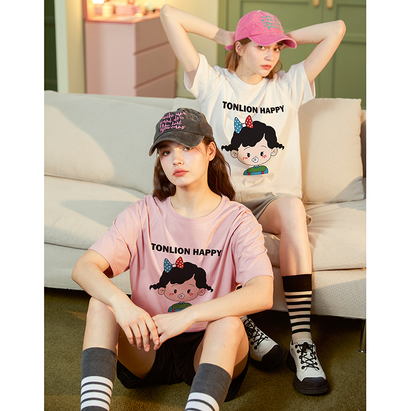 [1.5折价40元]唐狮新款q版印花短袖T恤女设计感夏季别致半袖学生体恤时尚x