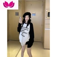 七斓美式复古字母长袖T恤女装春季薄款插肩袖宽松罩衫中长款上衣