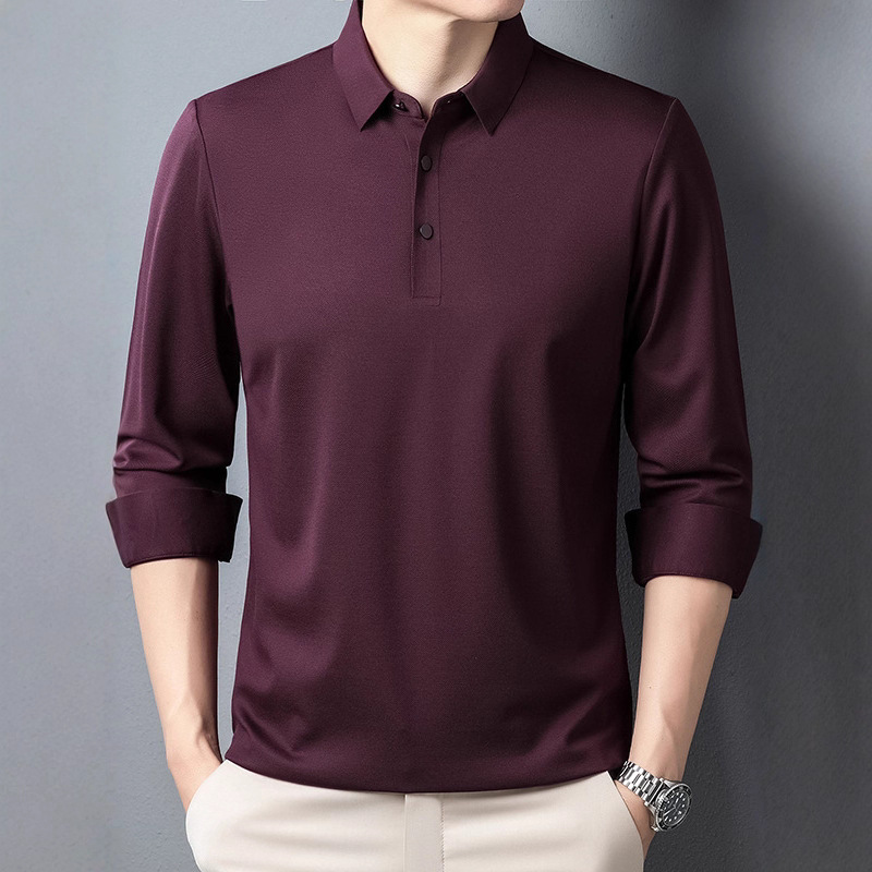 男式T恤春秋季薄款翻领中年休闲纯色POLO衫新款打底商务男装体恤