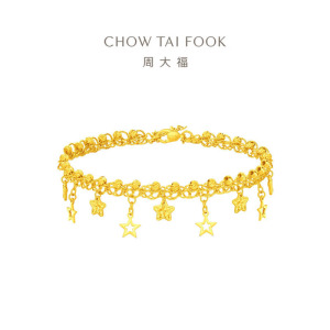 周大福捕梦星爆闪蕾丝星星足金黄金手链计价女(工费780元)EOF1890礼物