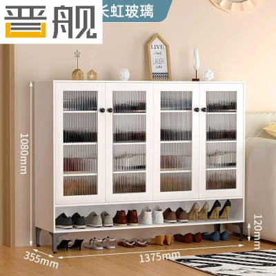 晋舰家用钢制鞋柜带抽屉入户门储物柜大容量铁艺收纳柜-四门长虹玻璃