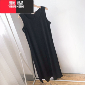 YIBUSHENG特大码300斤季无袖胖MM法式休闲吊带内搭开叉长款打底连衣裙女2