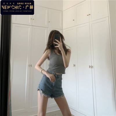 广赫港味短款内搭打底无袖吊带上衣女春夏黑色泫雅外穿紧身露脐小背心