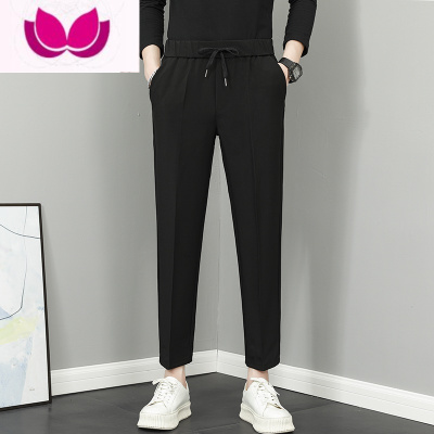 七斓2022秋季新款高级感男生九分裤直筒宽松免烫显瘦垂感系带西装裤男