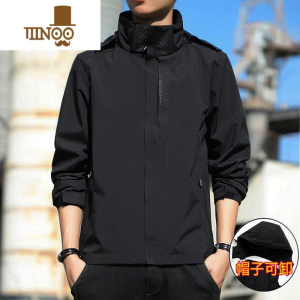 YANXU男士外套新款可拆卸帽户外冲锋衣防风休闲潮流男装上衣夹克
