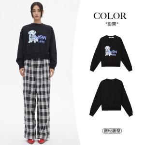 [1件5折价:79.5]美特斯邦威时尚斑点狗印花短圆领卫衣女春季新款套头衫