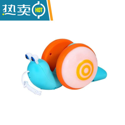 牵绳蜗牛玩具发光电动网红音乐爬行会走路儿童纤绳毛毛虫抖音玩具真智力橙蓝色灯光带电发光玩具