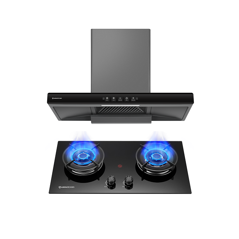 艾美特油烟机AY230T深腔拢吸大吸力顶吸烟机+AZ63K嵌入燃气灶具液化气