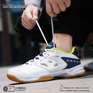 La Chessiers户外羽毛球鞋2025新款男鞋透气减震防滑耐磨超轻训练低帮运动鞋网球情侣鞋大码 白绿 42码