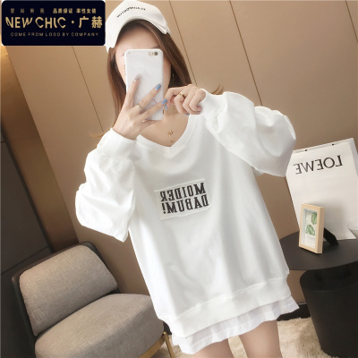 广赫秋季新款韩版胖MM超大码显瘦假两件卫衣女加肥加大200斤外套上衣卫衣