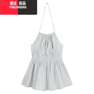 YIBUSHENG辣妹性感挂脖吊带连衣裙女季短裙收腰褶皱露肩纯欲气质a字裙子