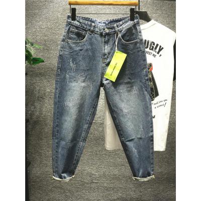 新款hi牛仔裤男宽松直筒工装裤阔腿九分牛仔裤韩版百搭修身