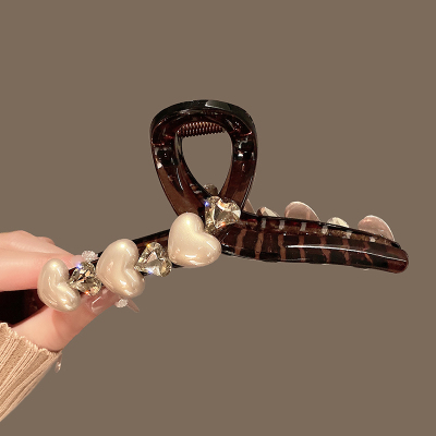 珍珠爱心抓夹女后脑勺鲨鱼夹2024新款大号夹子头饰发抓高级感发夹送女朋友老婆情人节七夕生日礼物