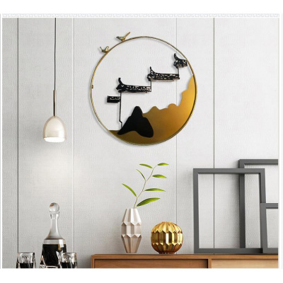 新中式铁艺壁挂金属装饰客厅卧室墙面立体家居挂件玄关壁饰壁挂三维工匠70cmB款