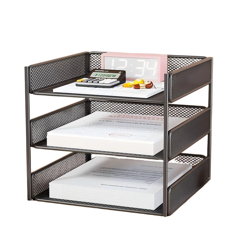 小窝厘 文件收纳架办公桌面办公用品A4纸置物架分层书架 三层[加粗加厚]