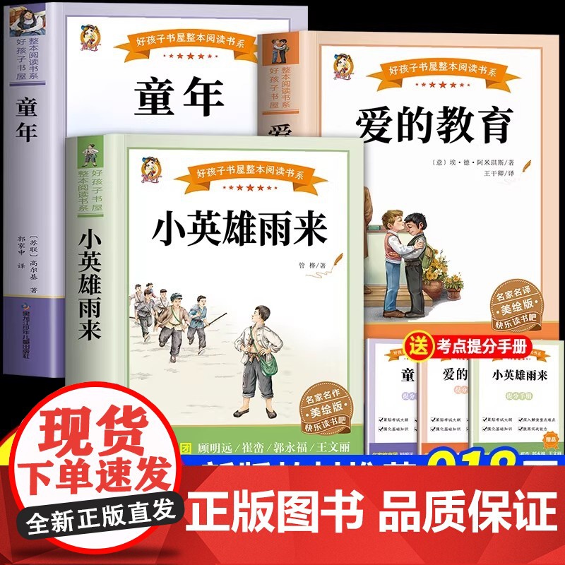 [2025新版]全套3册 童年爱的教育和小英雄雨来六年级上册必读的课外书老师经典书目正版完整版高尔基管桦原著快乐读书吧6