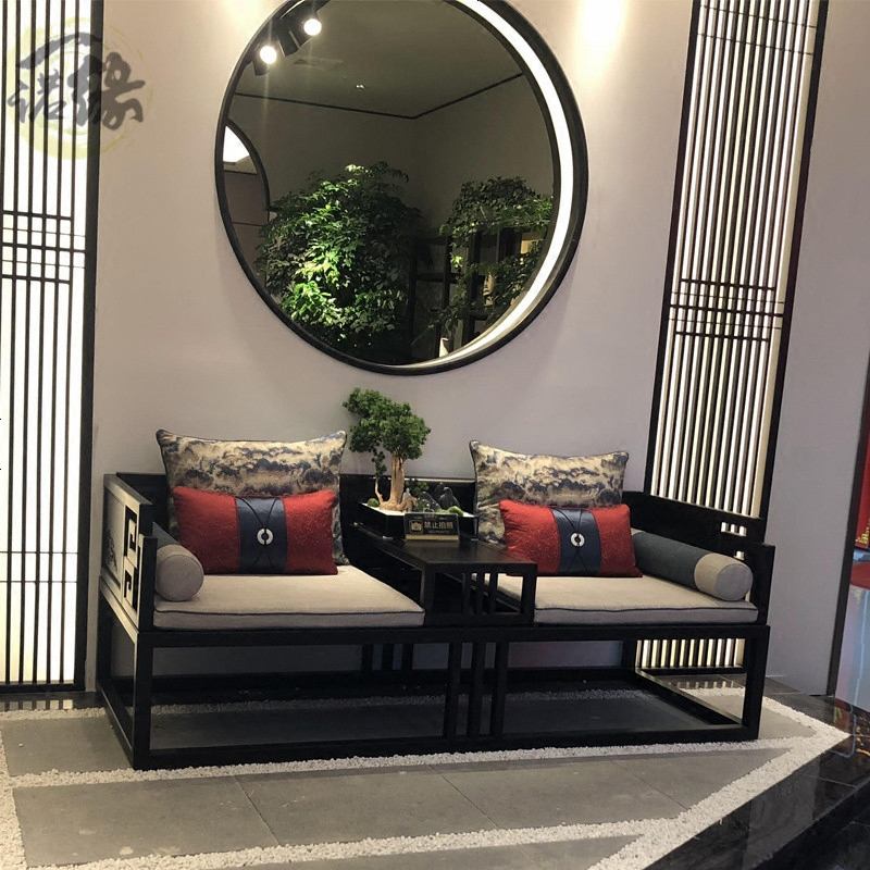 新中式罗汉床现代中式仿古静思塌实木沙发床酒店会所禅意双人床榻