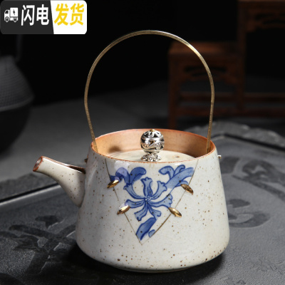 三维工匠复古茶壶随机陶瓷家用功夫茶具泡茶单壶手柄侧把壶粗陶日式提梁壶 古陶提梁壶九