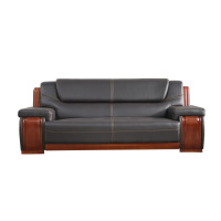 易企采 双人位皮扶手办公沙发中式商务会客接待皮艺沙发办公室沙发组合洽谈会客沙发