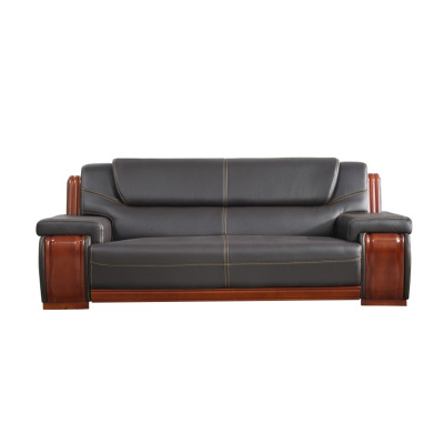 易企采 双人位皮扶手办公沙发中式商务会客接待皮艺沙发办公室沙发组合洽谈会客沙发