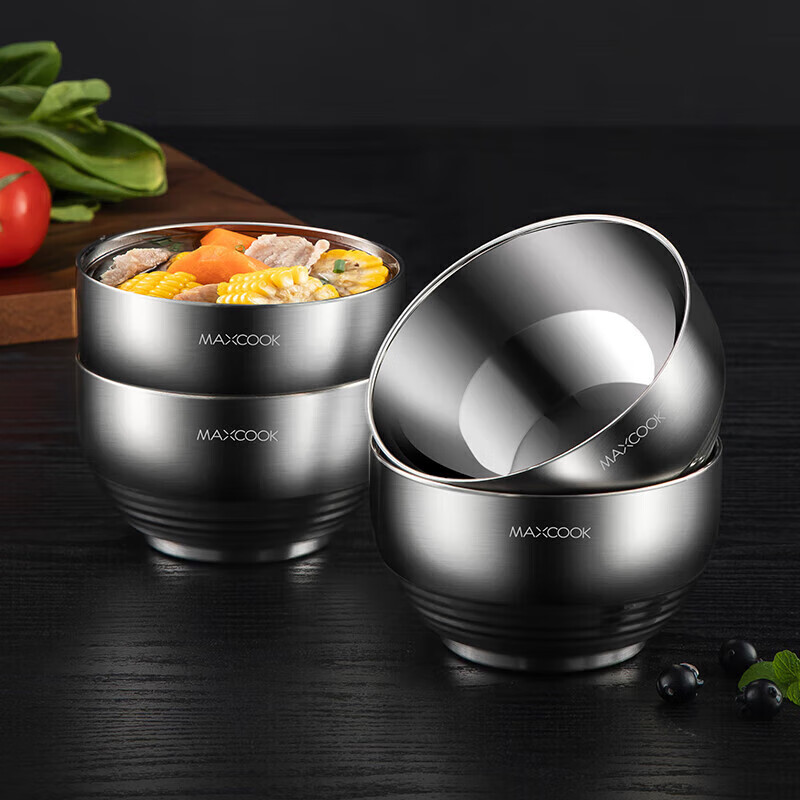 美厨(MAXCOOK) 304不锈钢碗 汤碗双层隔热餐具面碗16CM MCWA107 /1只