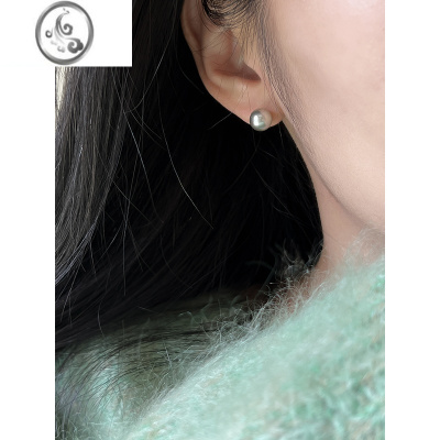 JiMi高级感绿野灰强光珍珠耳钉简约轻奢小众设计感气质耳饰耳环