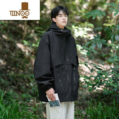 YANXU胖胖哥冲锋衣男美式机能户外运动夹克大码宽松胖子连帽外套