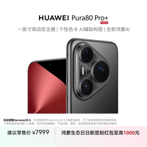 华为 Pura 80 Pro+ 16GB+512GB 釉黑 一英寸高动态主摄 个性色卡 AI辅助构图 华为鸿蒙智能手机