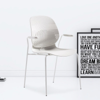 臻远ZY-7835 简约休闲办公椅轻奢铁艺靠背椅 白背白座扶手款