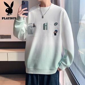 花花公子新款高品质卫衣男渐变卡通绣花青少年2025秋季学生港风宽松棉质个性上衣