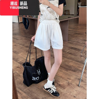 YIBUSHENG宽松松紧腰抽绳短裤季韩版2024新款显瘦阔腿裤纯色休闲裤女chic