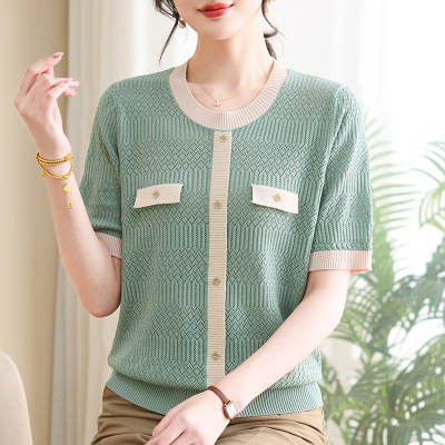 中老年短袖针织衫时尚中年妈妈装洋气婆婆装夏季薄款上衣女小衫夏