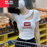 YIBUSHENG女装显瘦正肩设计感季镂空露锁骨短袖T恤打底衫上衣