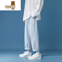YANXU牛仔裤男款夏季宽松直筒潮牌裤子高街痞帅感阔腿炸街美式九分