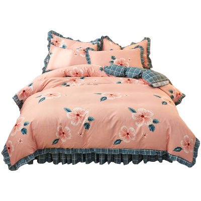 美帮汇小香风四件套小花床单北欧 少女带裙边韩式被套仙女款一米五床