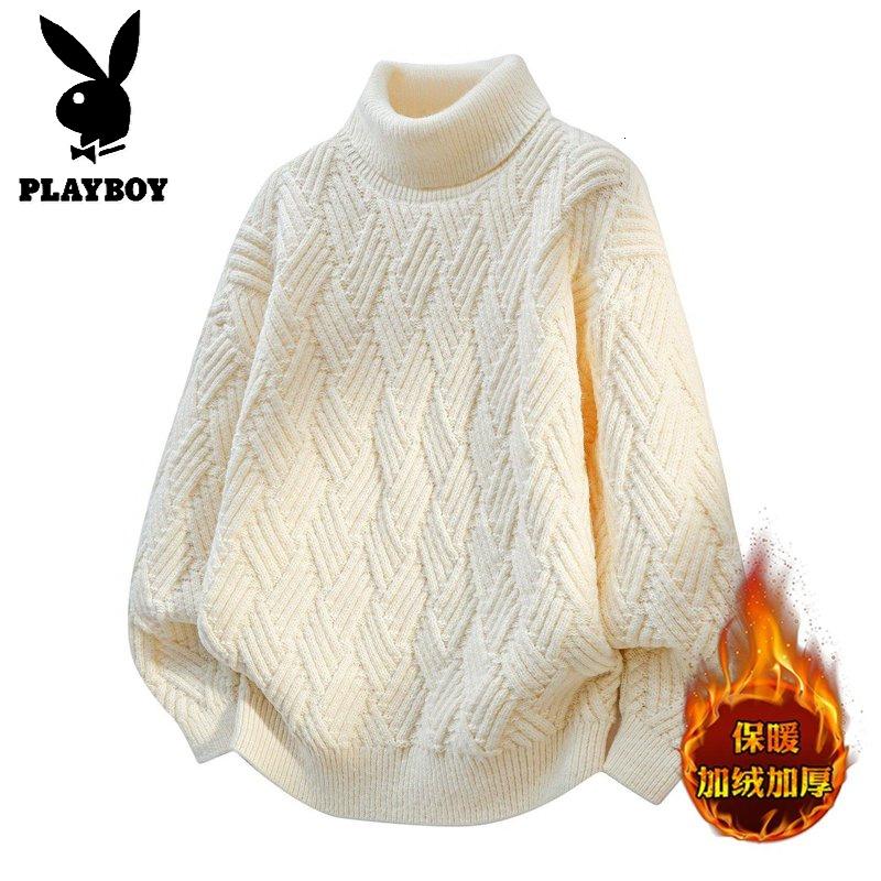 花花公子新款2025冬可翻高领领针织毛衣男