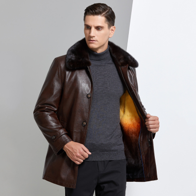 高端皮草内胆可拆卸-正品海宁真皮皮衣男尼克服水貂毛领翻领黄金水貂内胆尼克服皮夹克中老年爸爸装绵羊皮外套狐狸毛领